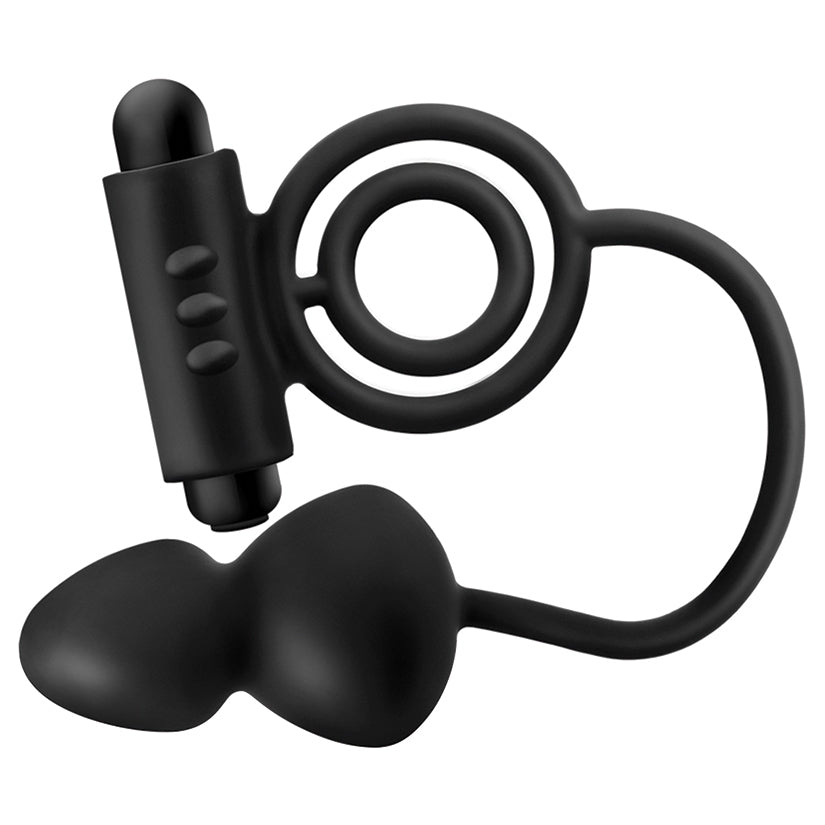 Anal Adventures Platinum Silicone Anal Plug with Vibrating C-Ring Black - Image 2