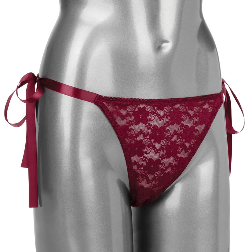 Remote Control Lace Thong Set-Burgundy - Image 4