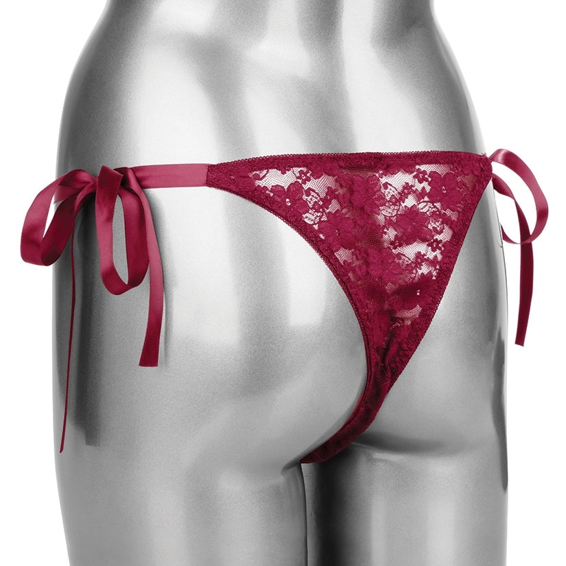 Remote Control Lace Thong Set-Burgundy - Image 5