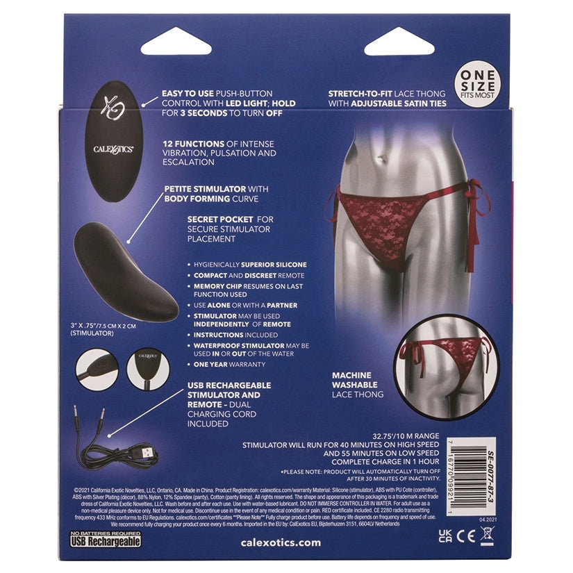 Remote Control Lace Thong Set-Burgundy - Image 6