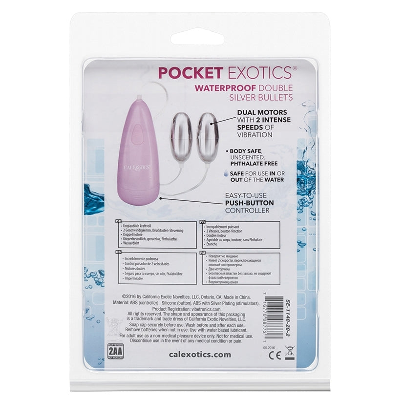 Pocket Exotics Waterproof Double Bullets-Silver - Image 3
