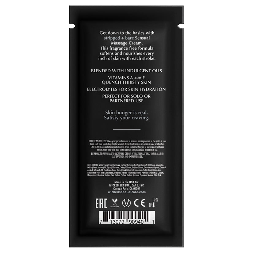 Wicked Sensual Massage Cream-Stripped + Bare Unscented 10ml Foil - Image 2