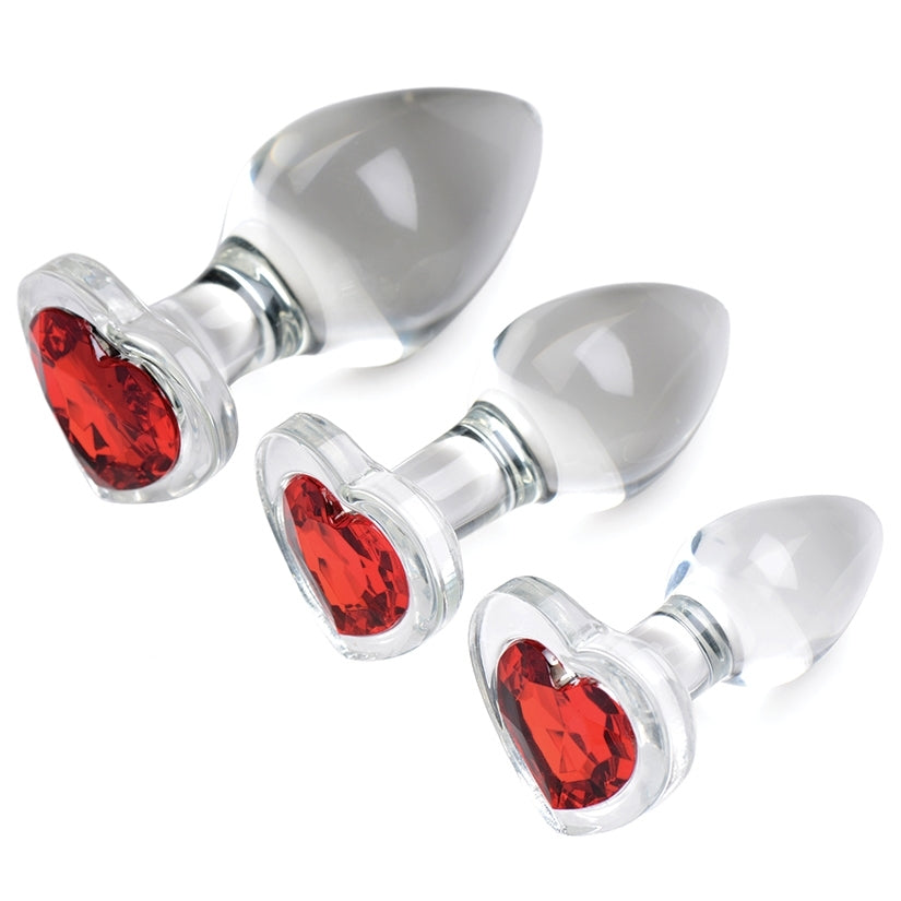 Booty Sparks Red Heart Gem Glass Anal Plug Set - photo 2