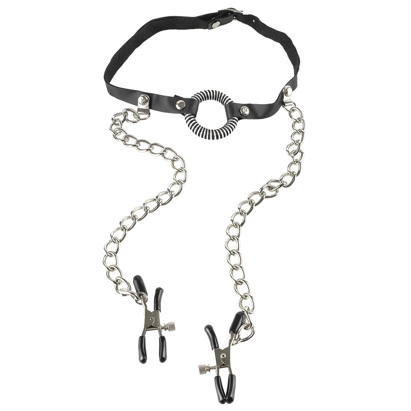 Fetish Fantasy O-Ring Gag With Nipple Clamps - Image 2