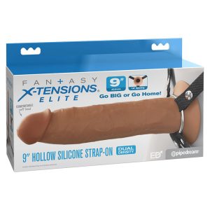 Fantasy X-Tensions Elite Hollow Strap On Dual Density Brown 9"