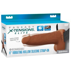 Fantasy X-Tensions Elite Vibrating Hollow Strap-On Dual Density-Brown 6"