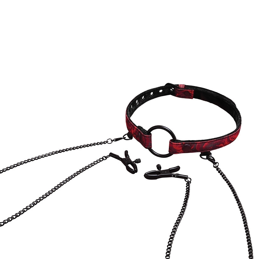 Secret Kisses Rosegasm Open Mouth Gag with Removeable Nipple Clips - Image 2