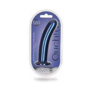 Ouch! Smooth Silicone 7 in. G-Spot Dildo Metallic Blue