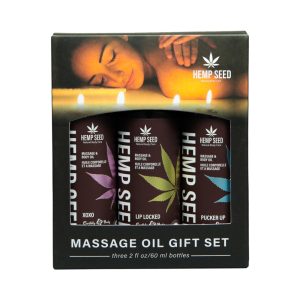 Earthly Body Hemp Seed Valentine Massage Oil Trio Gift Set: XOXO, Lip Locked, Pucker Up